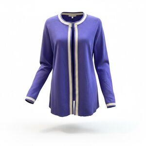 Croft & Barrow Women's size M Purple Open Front top clasp White Trim Cardigan